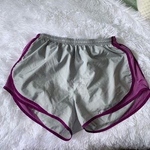 Gray and purple Nike shorts